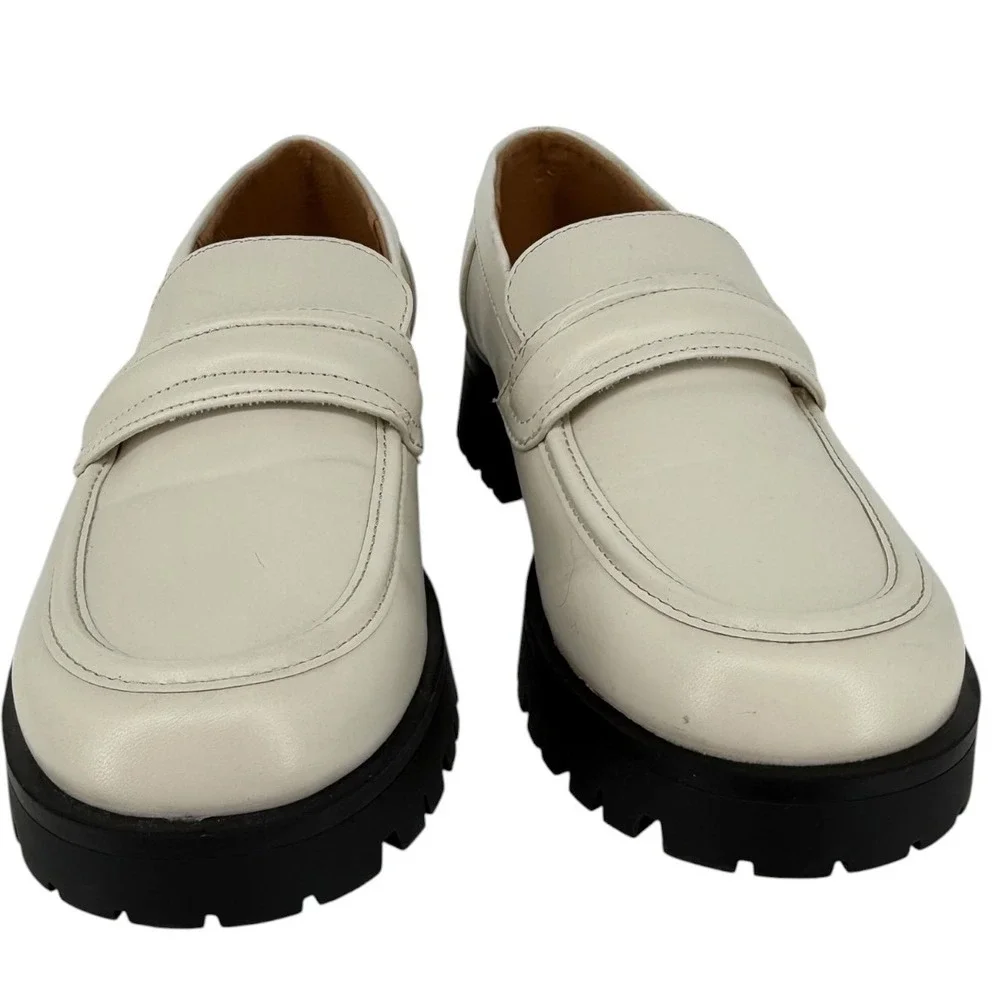 Nine West Womens Gury Slip On Chunky Lug Sole Loafers Cream Size 8.5M Y2K Preppy